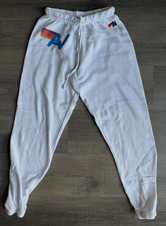 Aviator Nation White Women's XS Cotton Sweatpants Drawstring Elastic Waist Logo