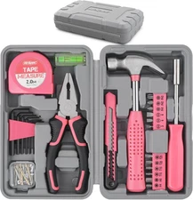 Hi-Spec Tool Set 25pc Pink Household DIY Tool Kit for Women. Small Mini Tool Box