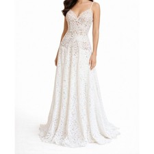 LULUS Lace Maxi Dress Criss Cross Back Open Back Ivory Cream Size S