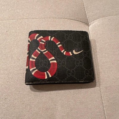 GUCCI Bifold Wallet Geldbörse King Snake Print Leder Schwarz