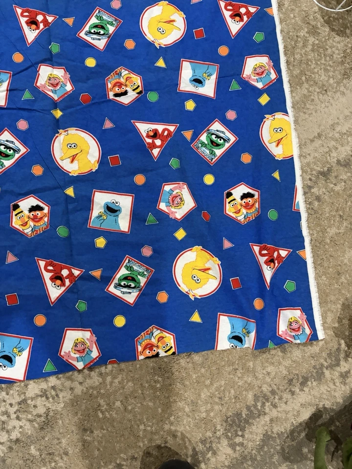 Vintage Sesame Street Child's Fabric Blue ABC & Shapes & Characters Lot of 2 - Image 3 of 4