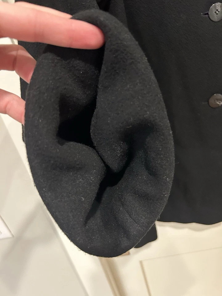 Abrigo Top Vintage Regency Cashmere Para Mujer Talla 12 Negro Botones Trench Pesado Foto 2 de 4