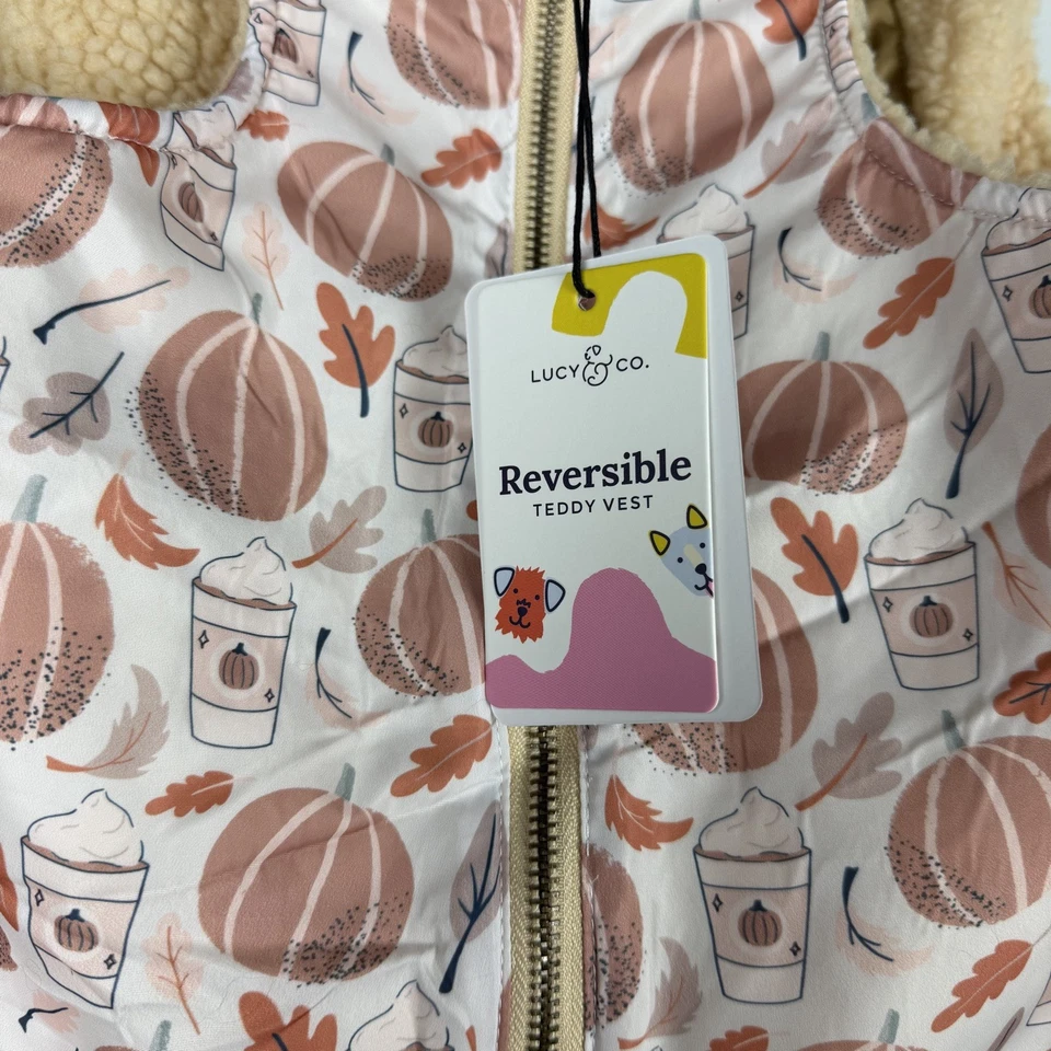 LUCY & CO Reversible Teddy Sherpa Fleece Vest Dog Pet Autumn Pumpkin Spice Fall  - Image 4 of 4