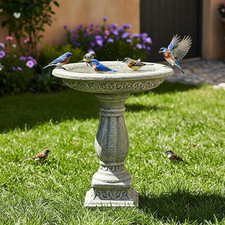 23.8" Tall Pedestal Bird Bath for Outdoor, Antique Weathered Concrete Birdbath w