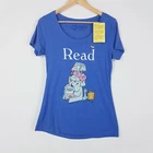 Out Of Print Womens L 14 Soft Blue Read Dolman T-Shirt Brand New Tags USA Rare