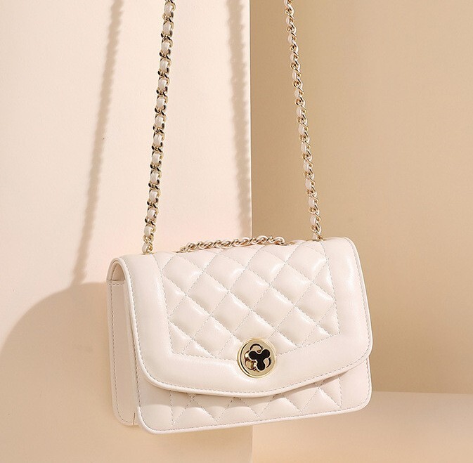 Women's White Crossbody Metal Chain Long Strap Messenger Handbag