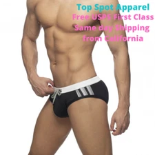Men's Swim Brief Stripes Pool Party Swimwear Vacation Beach Resort Bathing Suit