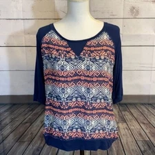 Jolt Tee Shirt Top Womens Medium Geometric Chiffon Blouse Contrast