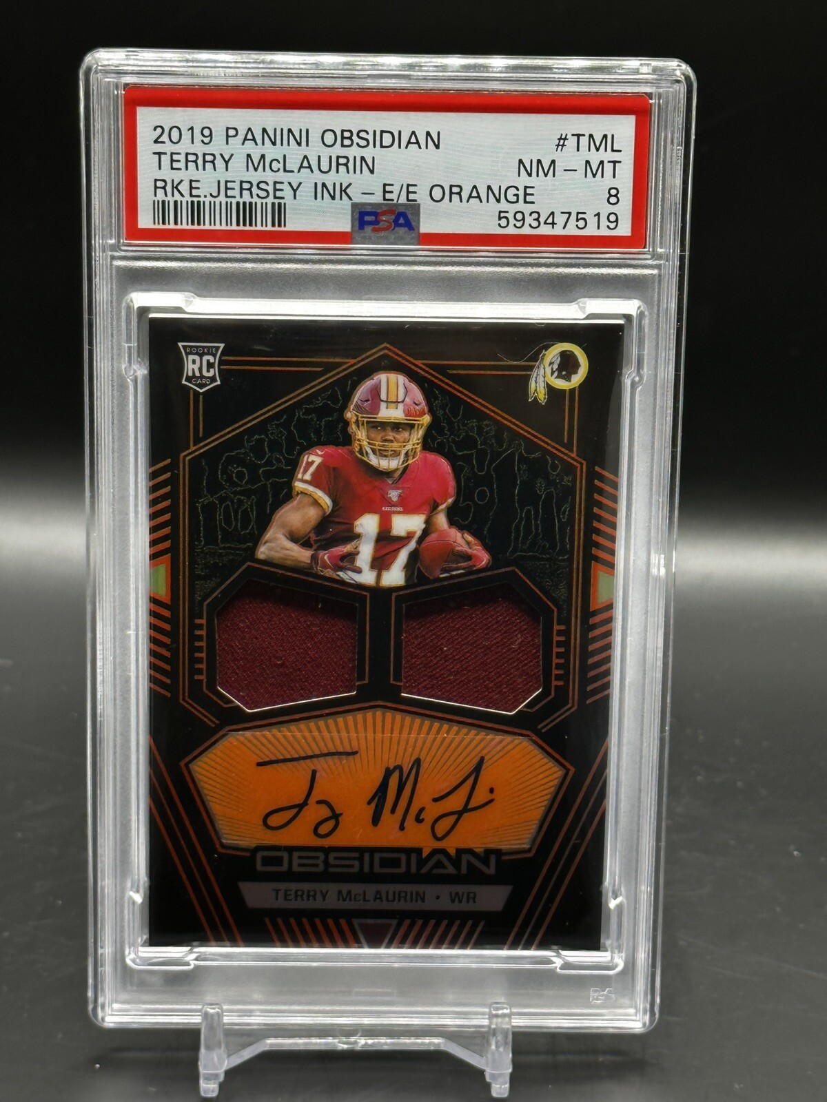 Terry McLaurin Panini Obsidian Rookie Jersey Ink #TML Electric Etch Orange