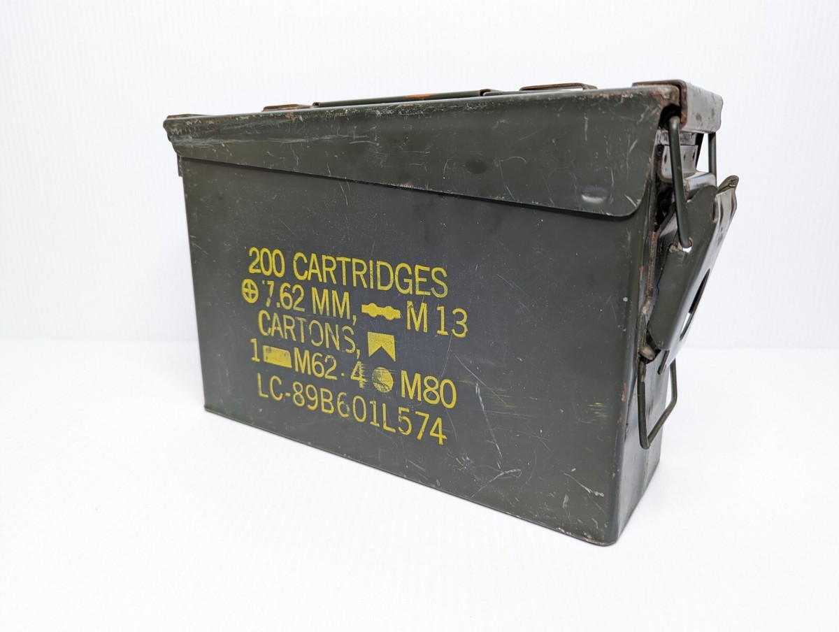 Vintage US Military NATO Ammo Can metal Box 200 Cartridges 7.62 MM M80 M62  M13