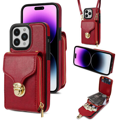 Lanyard Zipper Wallet Phone Case For iPhone 16 15 14 13 12 11 Pro Max 8 7 SE XR