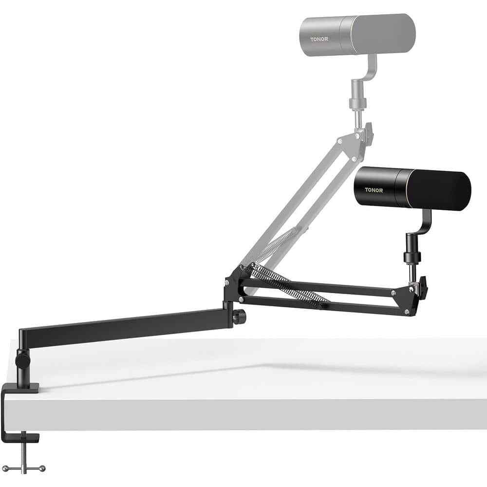 Low Profile Microphone Boom Arm Desk Mount Clamp, Screw Adapter, Cable Managemen