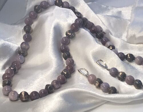 NATURAL LAVENDER JADE and STERLING NECKLACE & MATCHING EARRING CUSTOM MADESET - Picture 4 of 6