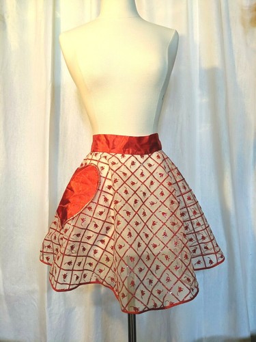 Vintage 1950's Mid-Century BIB APRON Red White Atomic Sheer Bombshell RETRO 