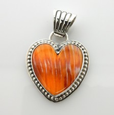 Handmade Sterling Silver Orange Spiny Oyster Heart Pendant, Love Jewelry
