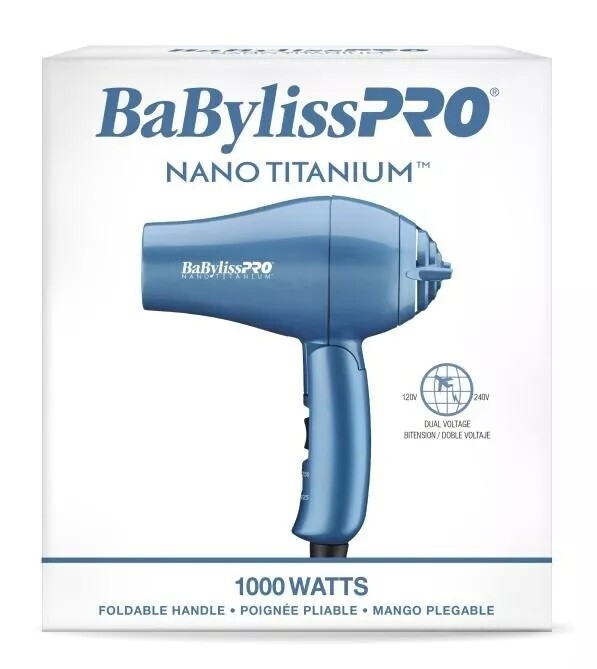 BaBylissPro Nano Titanium Travel Dryer Light&Foldable 1000Wts Hair