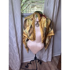 Vtg BR luxury Silk Scarf 34"Hand Rolled Hemmed Fall Winter Colors stag /Deer