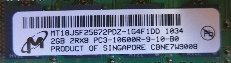 HP Micron MT18JSF25672PDZ-1G4F1DD 500656-B21 2GB PC3-10600 CL9 240P Memory - Image 3 of 4