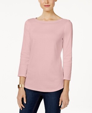 Charter Club Pima Cotton Boat-Neck Button-Shoulder Top, Size