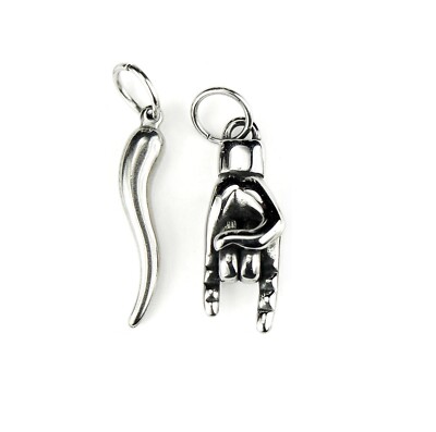 Mano Cornuto or Cornicello, Italian Malocchio Charm, Stainless Hand or Horn