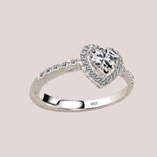 Bague en argent tibétaine Bijoux femme forme Coeur cristal Zircon BLANC TAILLE 9