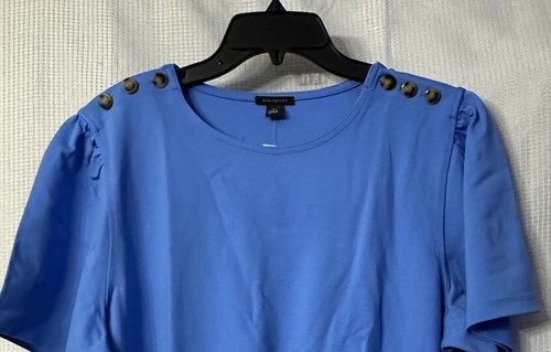 NWT Ann Taylor LOFT Womens Short Sleeve Blue Stretch Top Blouse Shirt Size XL - Picture 2 of 9