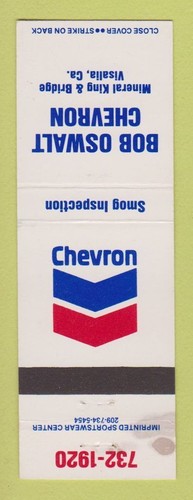 Matchbook Cover - Chevron oil gas Bob Oswalt Visalia CA WEAR