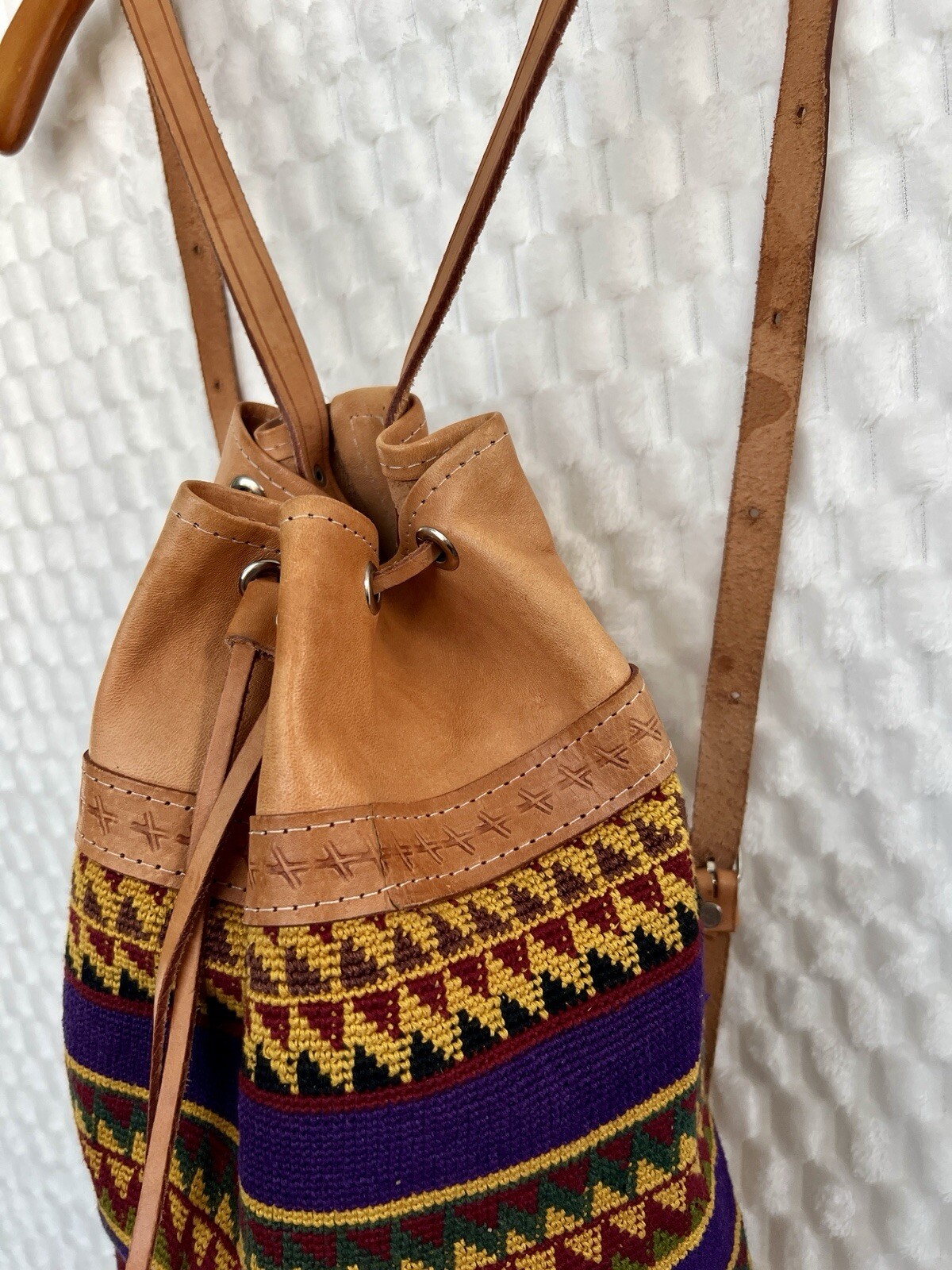 Drawstring Aztec Tapestry Hand Loomed Backpack W/… - image 5