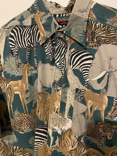 Vtg Tango By Max Raab XL S S All over African Safari Animal Print Cotton USA - Picture 5 of 17