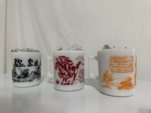 Vintage Davey Crockett milk glass Mugs