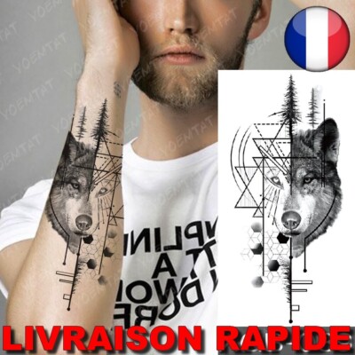 Tatouage Temporaire Imperméable Loup Origami - Style Animal Graphique - Neuf Sous Emballage