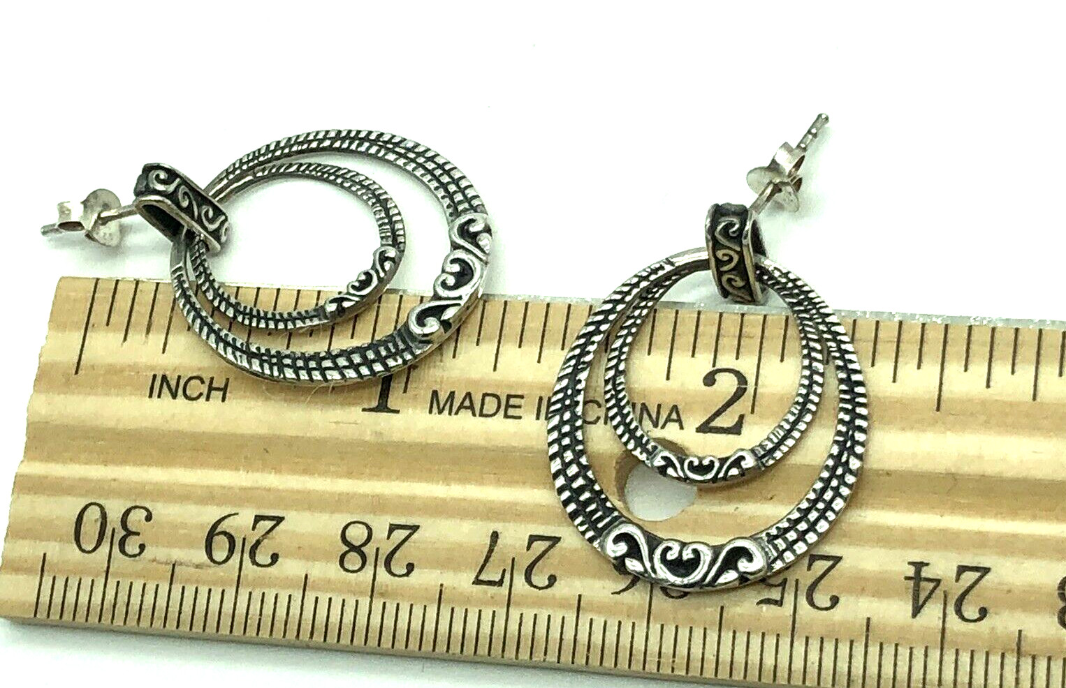 Double Circle Drop Dangle Scrolls Sterling Silver… - image 5