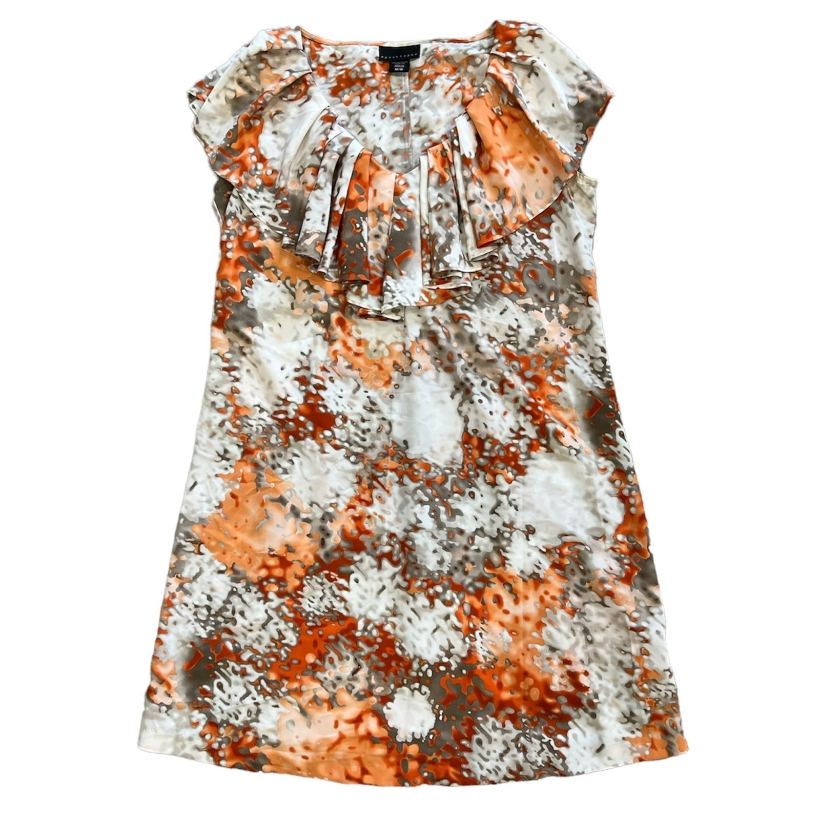 Apostrophe Orange Ruffle Neck Mini Shift Dress M - image 1