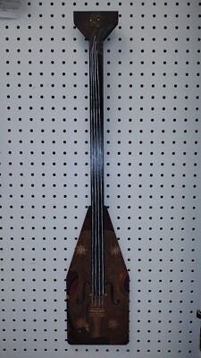 Wooden paddle, painted like Doug Kershaw's fiddle
