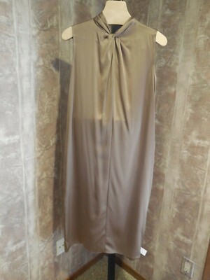 Misses 100% Silk-Satin Twisted Knot Neckline Midi Dress VINCE