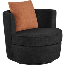 Boucle Swivel Accent Armchair, 360-Degree Swiveling Barrel Living Room Chair