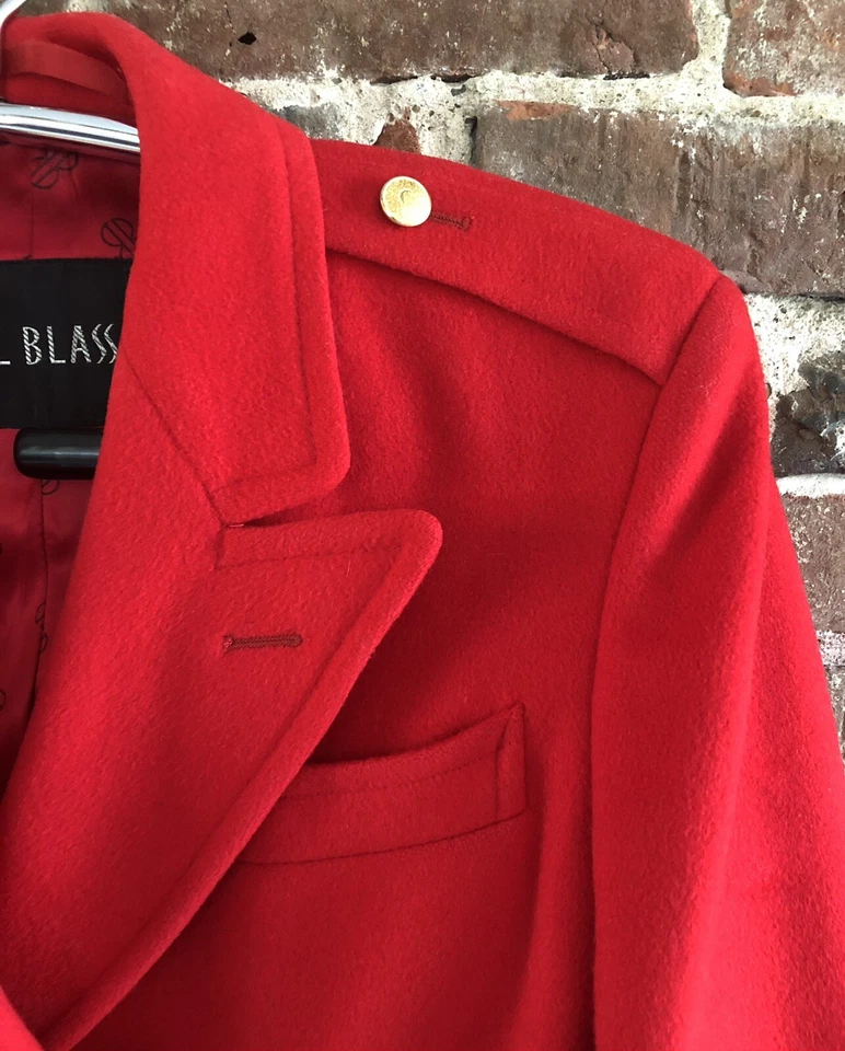 Abrigo de Lana Rojo Bill Blass De Colección Etiqueta Negra Doble Pecho Firma Forro Mediano Foto 3 de 4