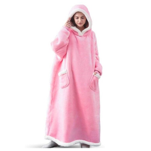 Womens Mens Long Fleece Hooded Poncho Dressing Gown Robe Shirt Tunic Tops - Picture 16 of 20