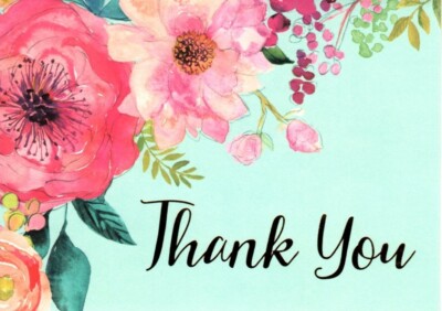 Pink & Blue Rose Roses Thank You Blank Notecards Note Cards - Set of 8