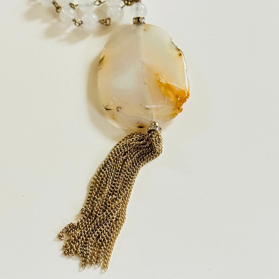 Collar Borla Chico's Rebanada Ágata Piedra SemiPreciosa Plegable Tono Cadena Diseñador Foto 2 de 4