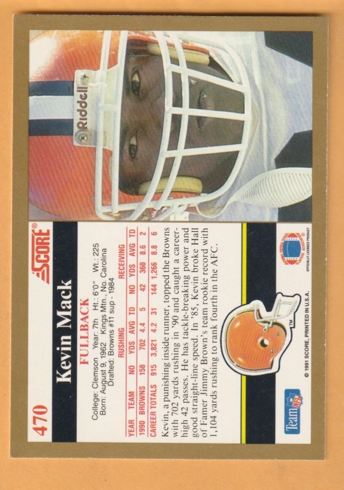 Kevin Mack Cleveland Browns AUTO Signed 1991 Score Clemson Tigers - Image 2 of 2