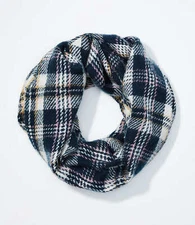 Ann Taylor Loft Plaid Blanket Infinity Scarf, Batik Blue, One-size, NWT