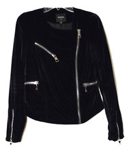 Next Outerwear Moto Black Velvet With Large Zipper Accent Womens Jacket Size 6