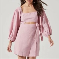ASTR The Label Center Cutout Faux Wrap Mini Dress - Pink - S