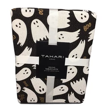 Tahari Halloween Ghost Boo Tablecloth 60x120 Black Silver Sparkle Gold Cotton