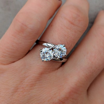 2.60Ct Round Cut Moissanite Two Stone Women Engagement Gift 14K White Gold Ring