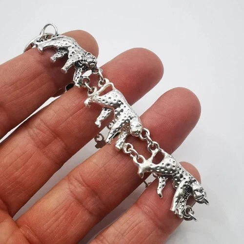 VALENTINO Bracciale Vintage Tiger Argento Sterling 925 15mm Donna Ragazze Animale Artigianato
