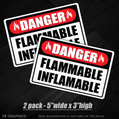 Flammable Danger Sticker Vinyl Fire Safety Chemical Warning Caution Liquid 2pk