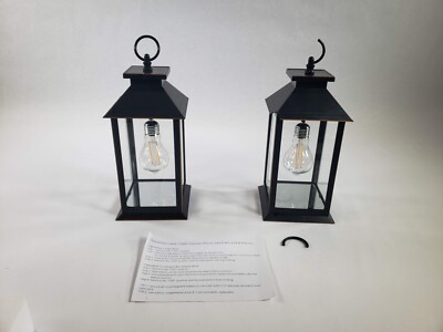 DAMAGED Hanging Solar Lanterns Glass Solar Lights Solar & AAA Battery Power 2 PK
