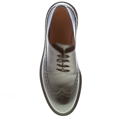 SANTONI women shoes black leather classic elegant derby wingtip made in Italy - Picture 7 of 8